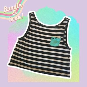 Hollister Striped Cropped Tank With Green Detail